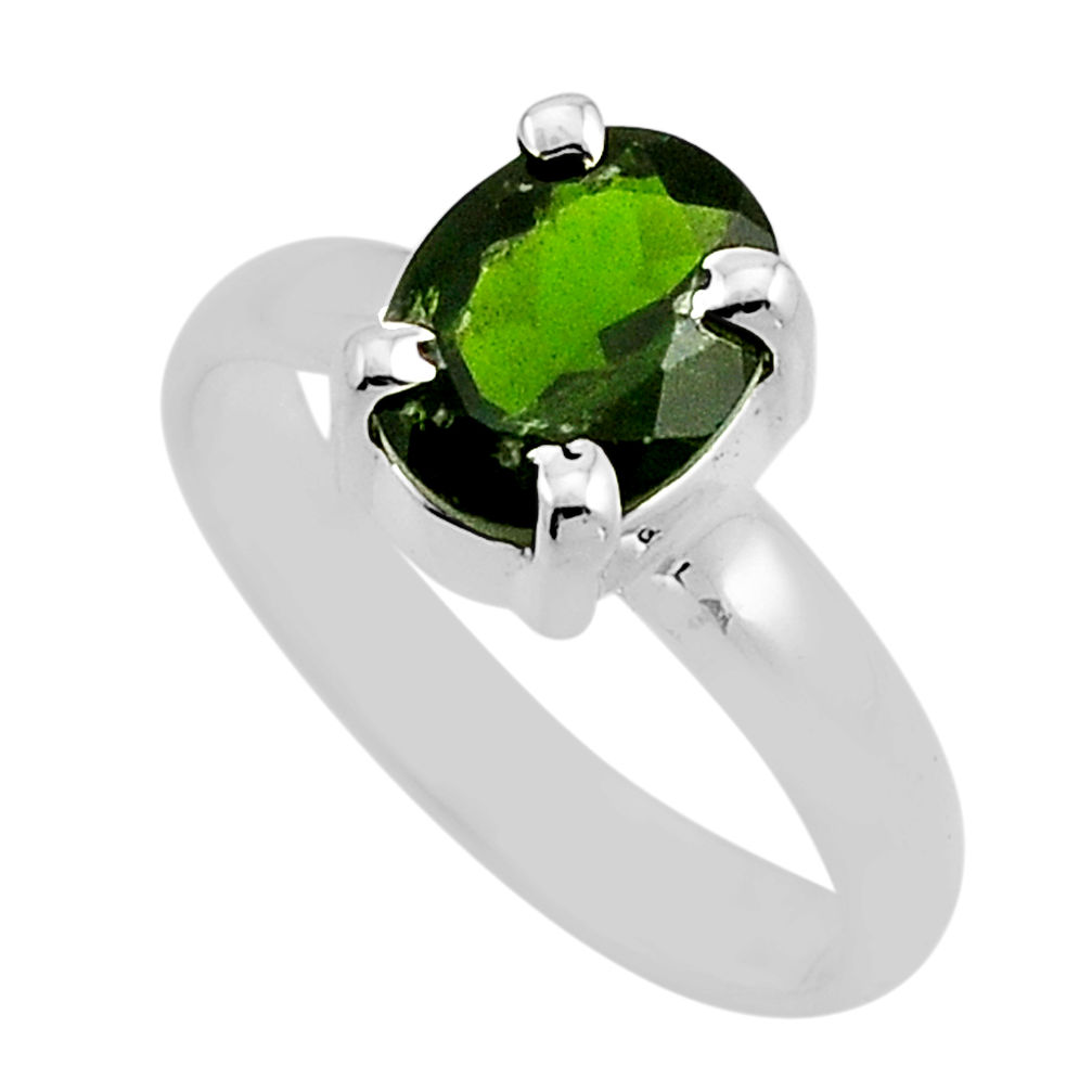 2.94cts faceted natural green chrome diopside 925 silver ring size 6.5 y85640