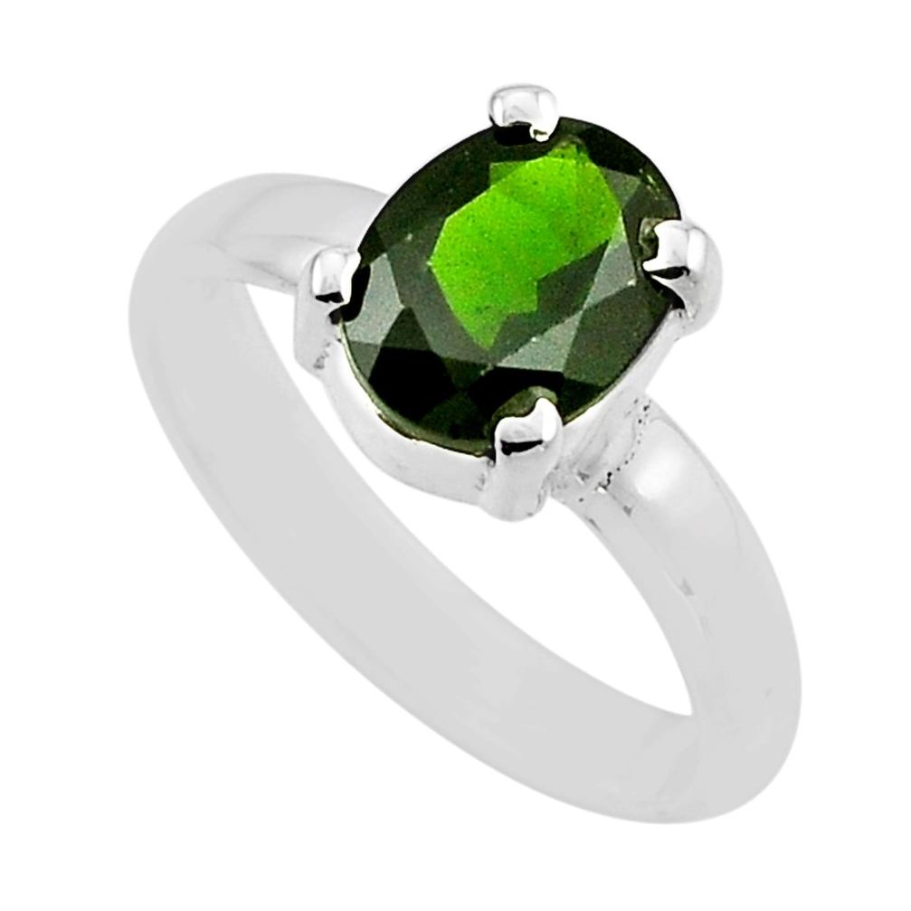 2.59cts faceted natural green chrome diopside oval 925 silver ring size 6 y85633