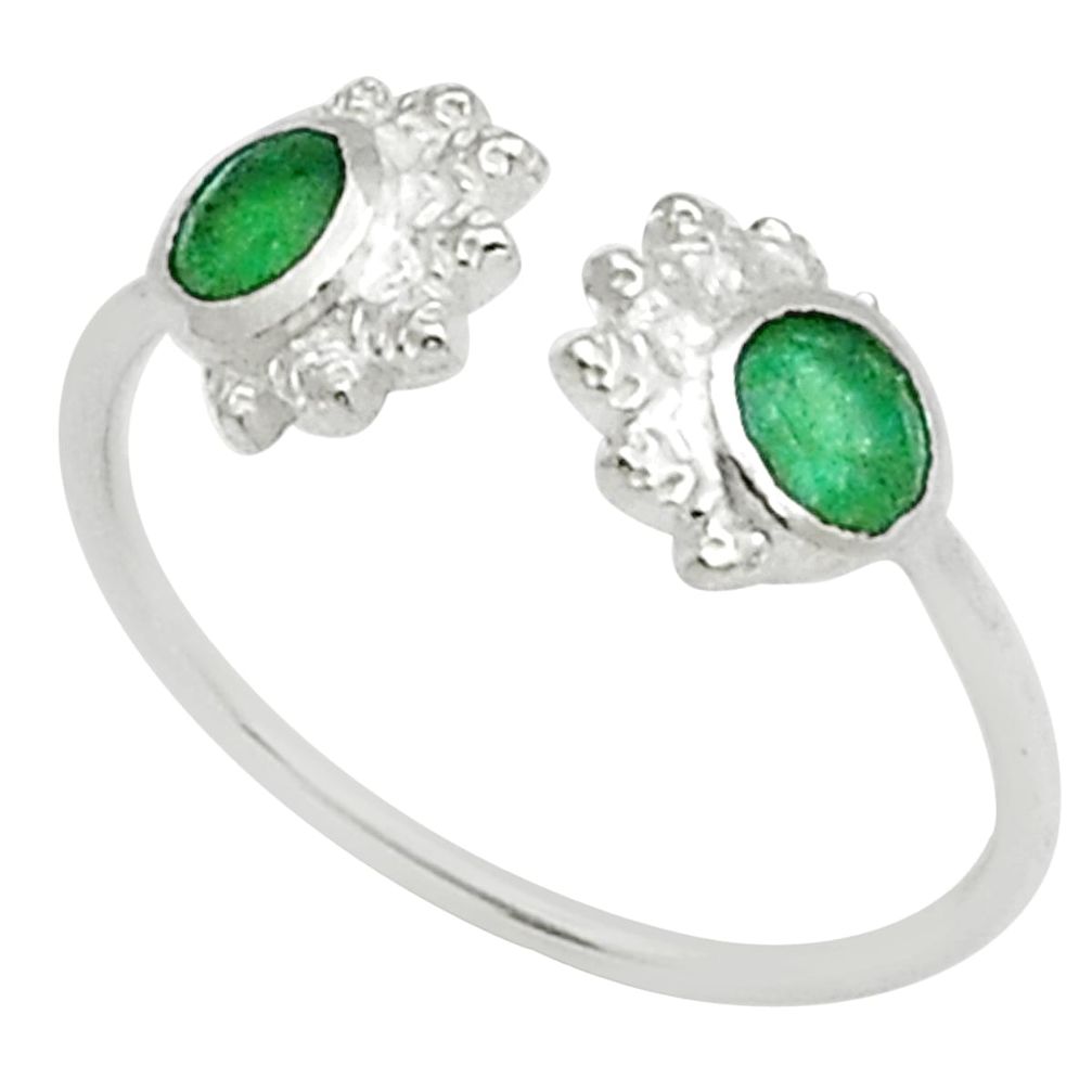 0.99cts faceted natural green emerald 925 silver adjustable ring size 5 u76064