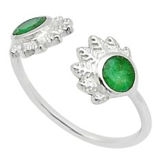 1.00cts faceted natural green emerald 925 silver adjustable ring size 7 u76075