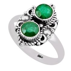 1.81cts faceted natural green emerald 925 sterling silver ring size 7.5 n38347