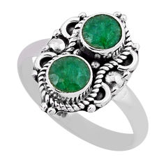 1.71cts faceted natural green emerald 925 sterling silver ring size 6.5 n38351