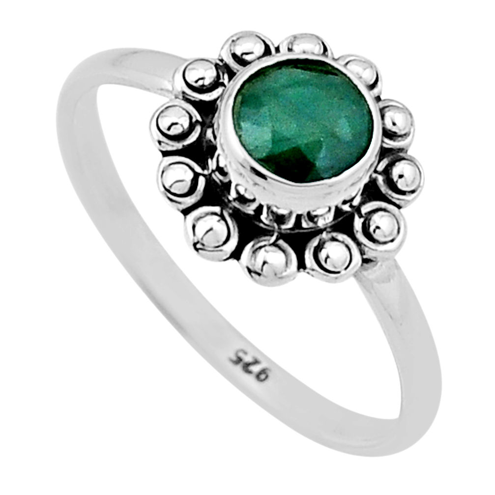 0.99cts faceted natural green emerald 925 sterling silver ring size 8.5 n47141