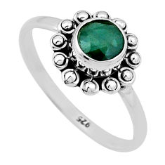 0.99cts faceted natural green emerald 925 sterling silver ring size 8.5 n47141
