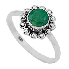 1.12cts faceted natural green emerald 925 sterling silver ring size 8.5 n47149