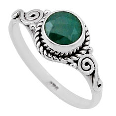 1.12cts faceted natural green emerald 925 sterling silver ring size 6.5 n47202