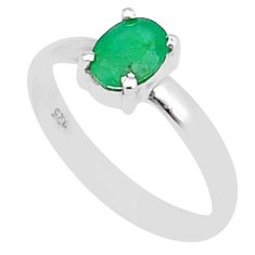 1.42cts faceted natural green emerald 925 sterling silver ring size 6 u76237