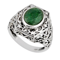 3.16cts faceted natural green emerald 925 sterling silver ring size 6 y45673