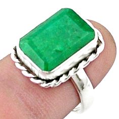 6.07cts faceted natural green emerald 925 sterling silver ring size 7 u34901
