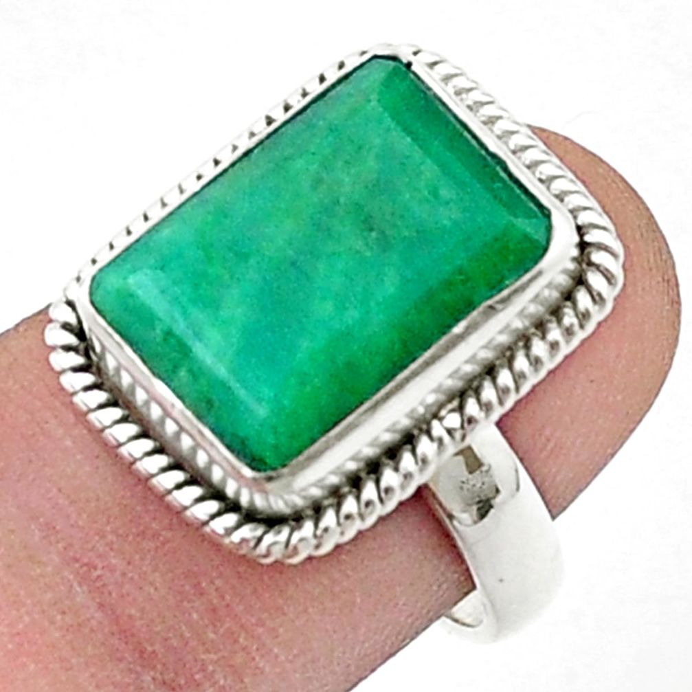 6.64cts faceted natural green emerald 925 sterling silver ring size 7 u34916