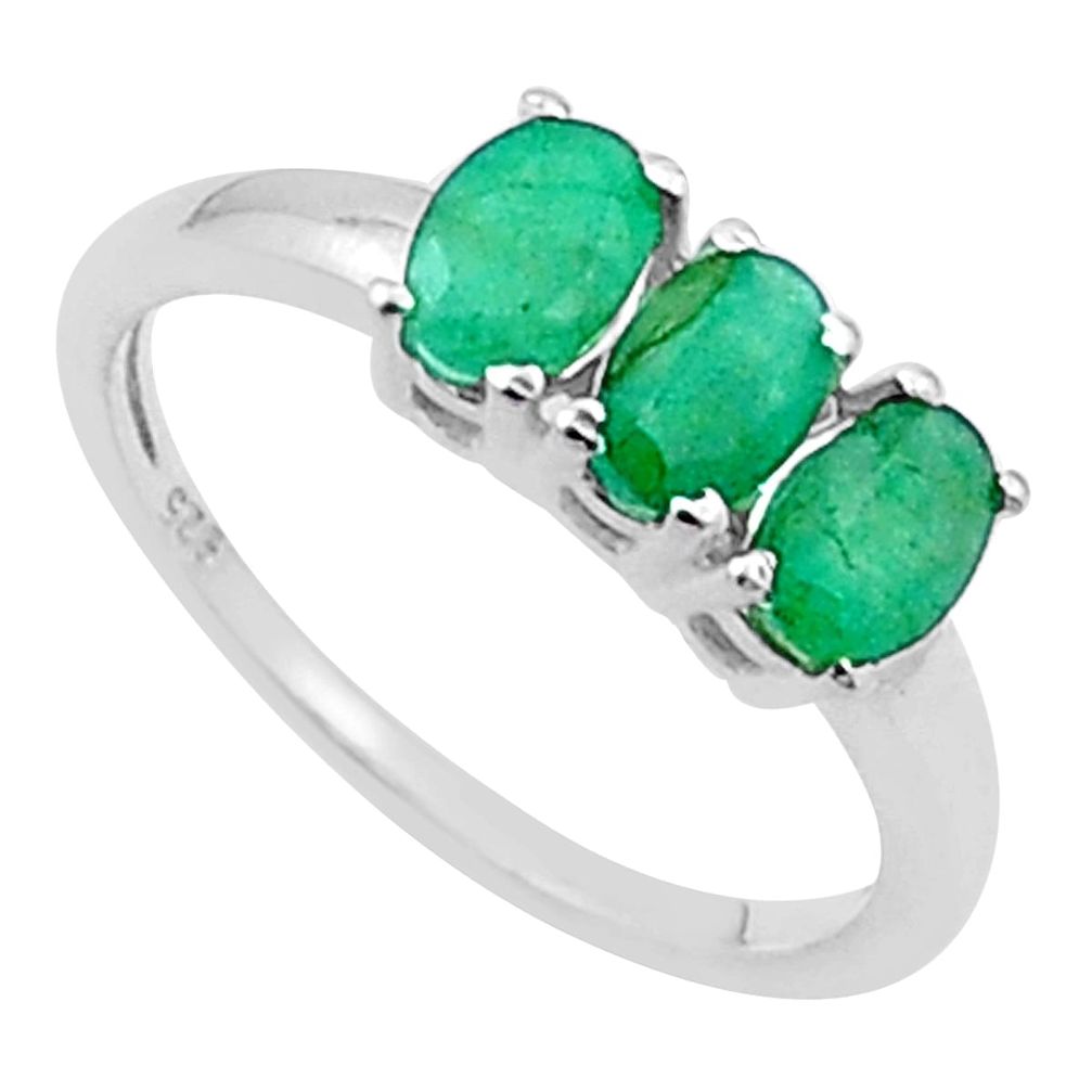 2.85cts faceted natural green emerald 925 sterling silver ring size 7 u35856
