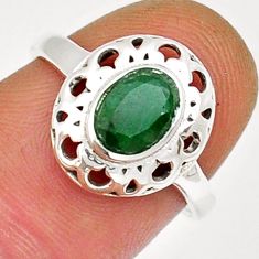 1.44cts faceted natural green emerald 925 sterling silver ring size 7 y12871