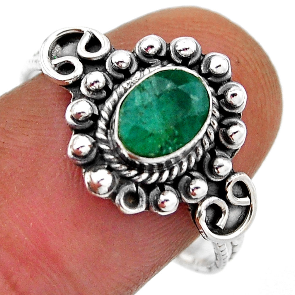 1.45cts faceted natural green emerald 925 sterling silver ring size 8 n41532