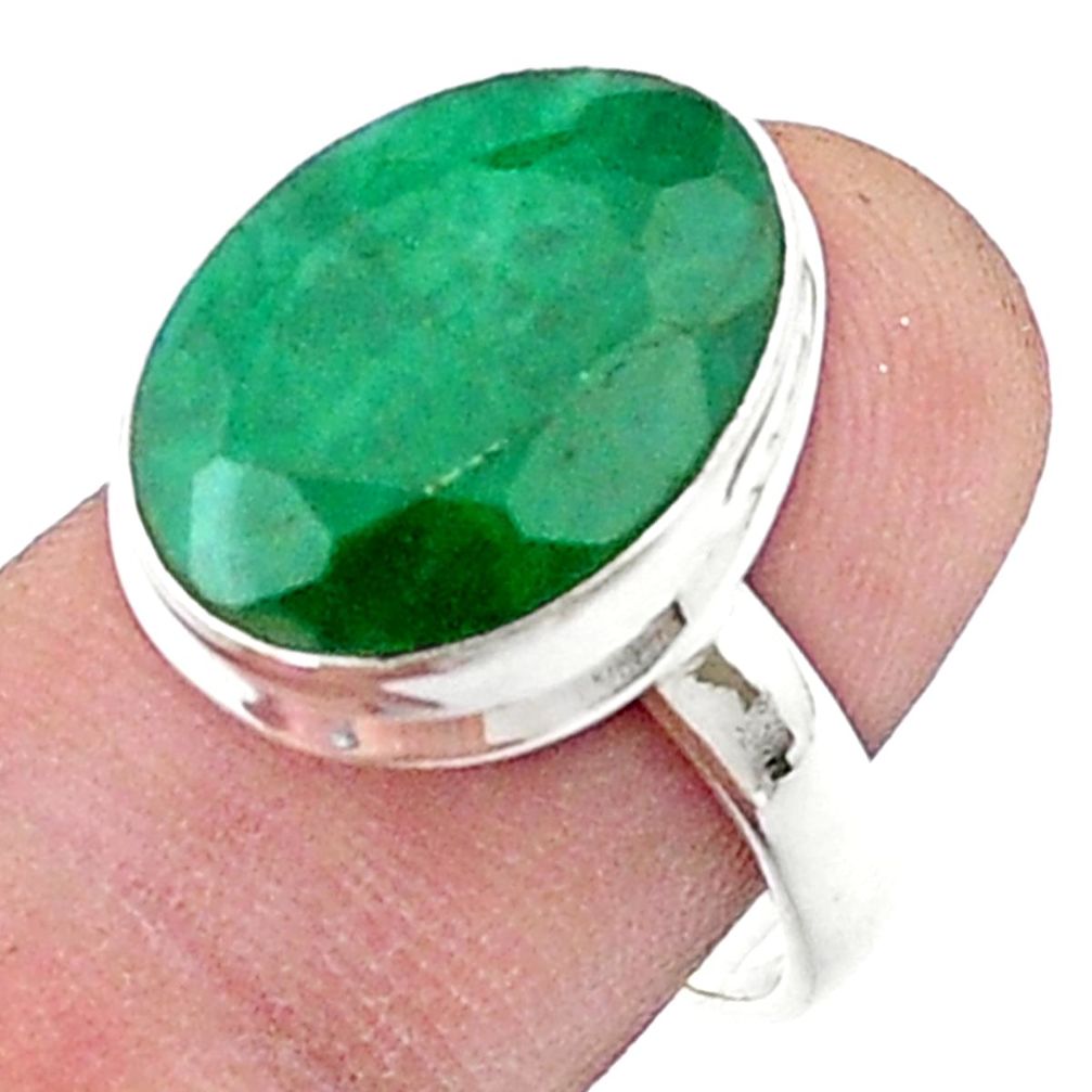 10.54cts faceted natural green emerald 925 sterling silver ring size 8 u34870