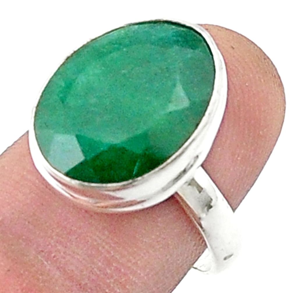 10.43cts faceted natural green emerald 925 sterling silver ring size 8 u34878