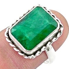 6.54cts faceted natural green emerald 925 sterling silver ring size 8 u34906
