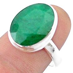 10.56cts faceted natural green emerald 925 sterling silver ring size 8 u34929