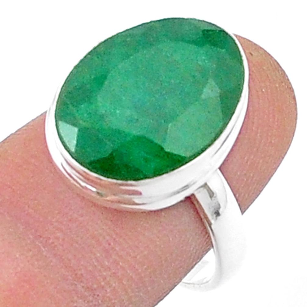 8.99cts faceted natural green emerald 925 sterling silver ring size 8 u34936