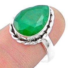 6.64cts faceted natural green emerald 925 sterling silver ring size 8 u34944