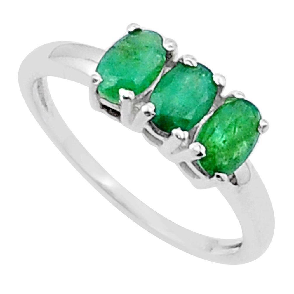 2.83cts faceted natural green emerald 925 sterling silver ring size 8 u35844