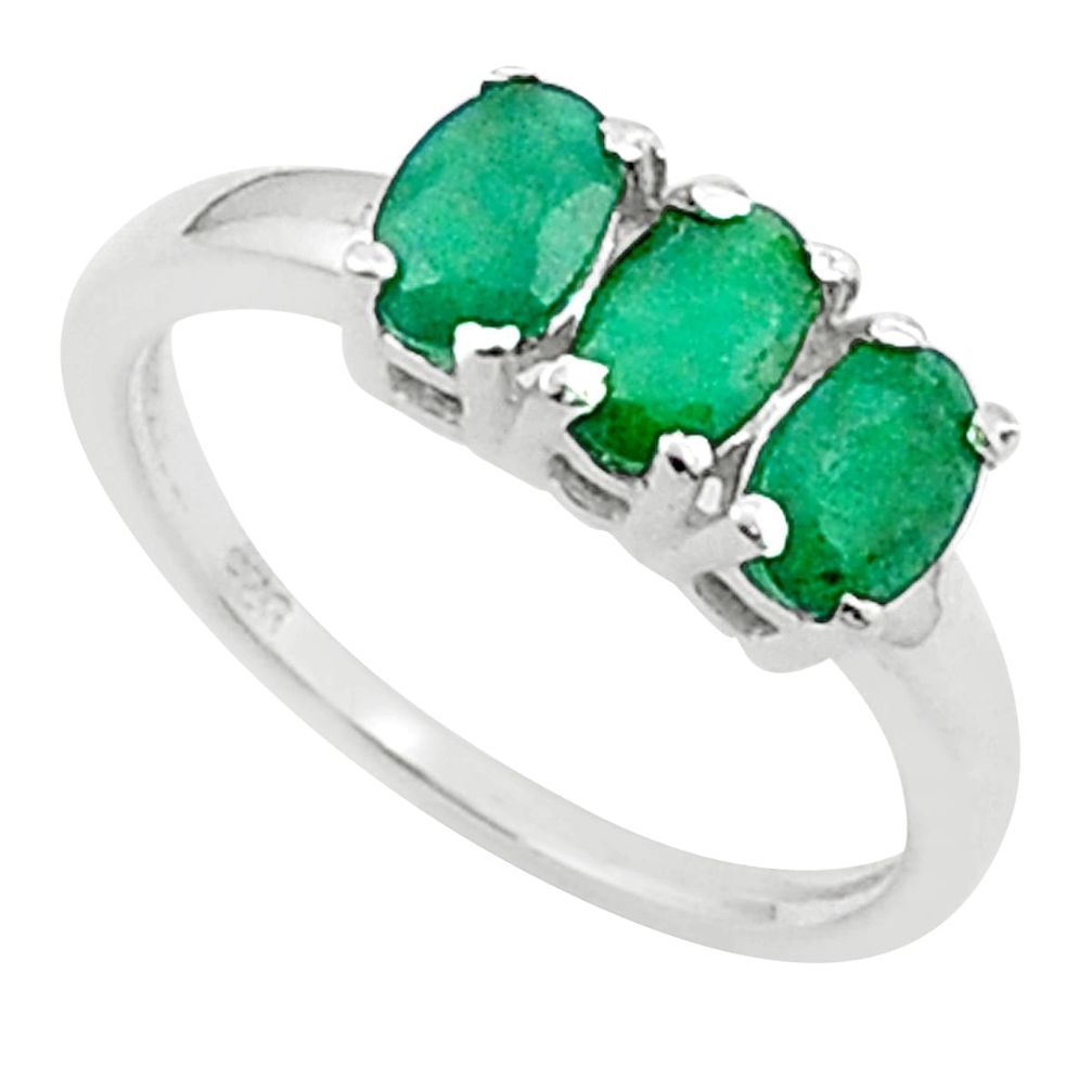 2.82cts faceted natural green emerald 925 sterling silver ring size 8 u35847