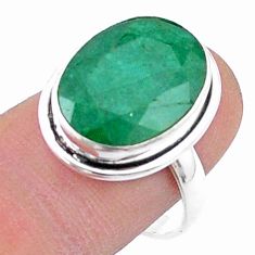 10.10cts faceted natural green emerald 925 sterling silver ring size 9 u34940