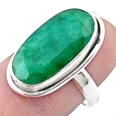 9.45cts faceted natural green emerald 925 sterling silver ring size 7.5 u34897
