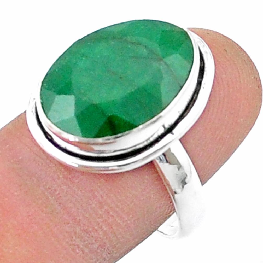 10.24cts faceted natural green emerald 925 sterling silver ring size 8.5 u34950