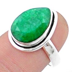 6.70cts faceted natural green emerald 925 sterling silver ring size 7.5 u34953
