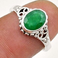1.94cts faceted natural green emerald 925 sterling silver ring size 6.5 y25046