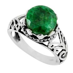 5.10cts faceted natural green emerald 925 sterling silver ring size 7.5 y46093