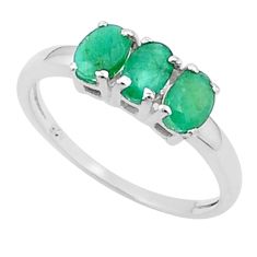 2.78cts faceted natural green emerald oval shape 925 silver ring size 6 u35850