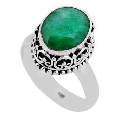 5.18cts faceted natural green emerald oval sterling silver ring size 7.5 n42164