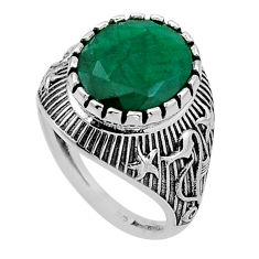 5.03cts faceted natural green emerald oval sterling silver ring size 7 n52777