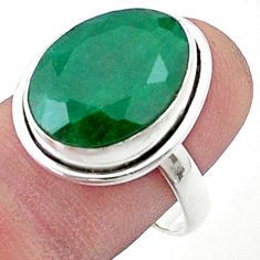 9.97cts faceted natural green emerald oval sterling silver ring size 9 u34912