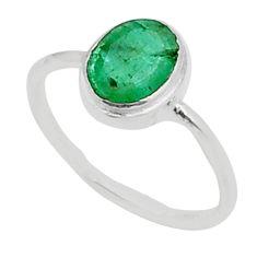 1.46cts faceted natural green emerald oval sterling silver ring size 5.5 u76149