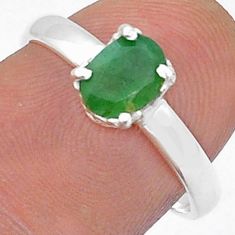 1.49cts faceted natural green emerald oval sterling silver ring size 6.5 u76288