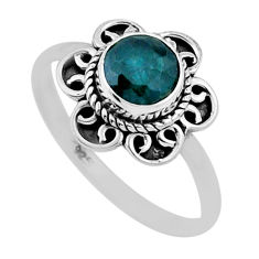 1.08cts faceted natural green emerald round sterling silver ring size 8 n47230
