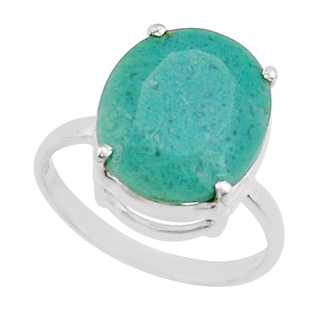 6.86cts faceted natural green gem silica 925 silver ring jewelry size 5.5 y25804