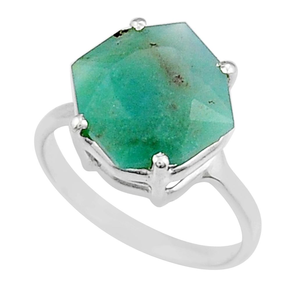 4.94cts faceted natural green gem silica 925 sterling silver ring size 6 y25813