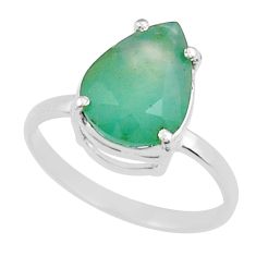 4.51cts faceted natural green gem silica pear 925 silver ring size 7.5 y25809