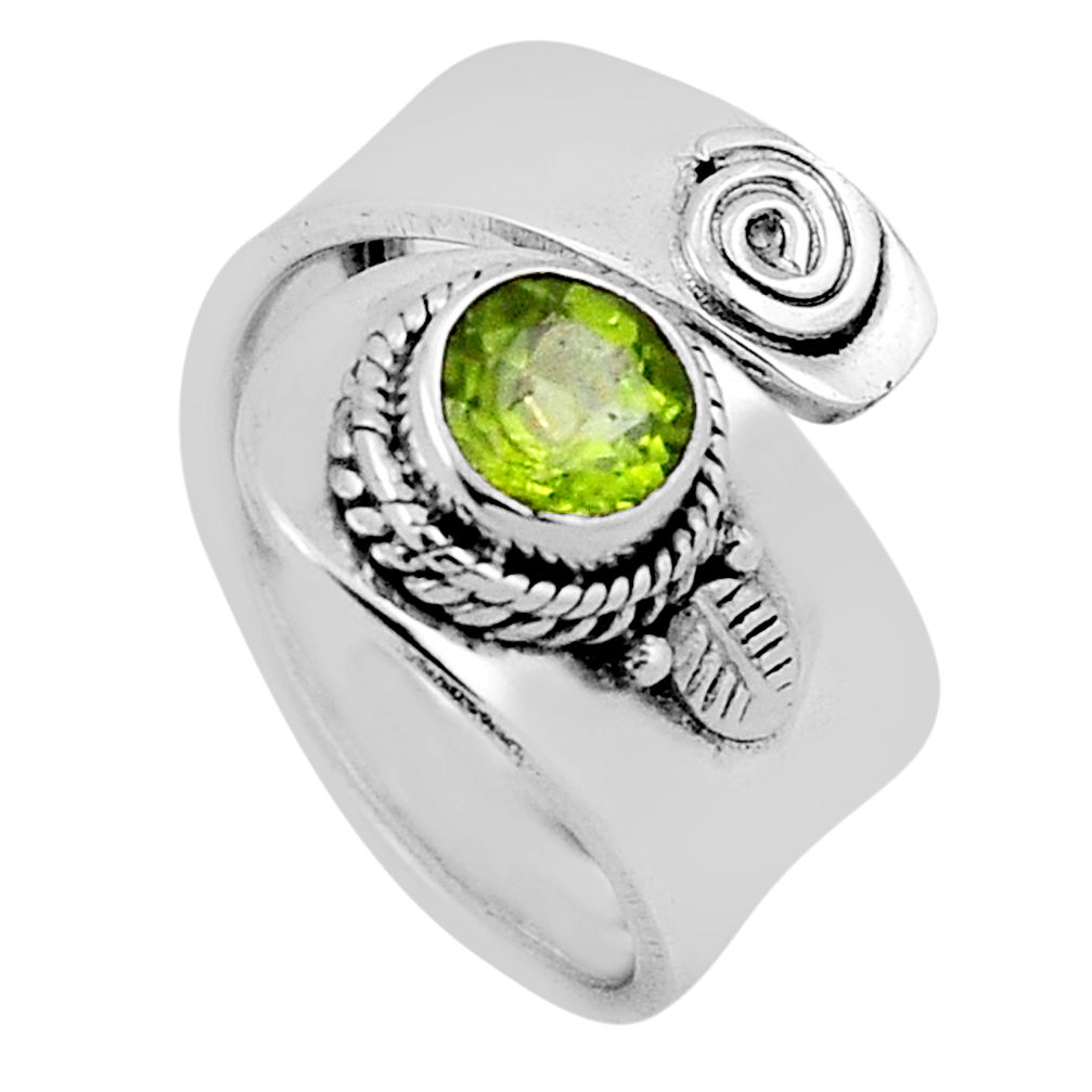 1.02cts faceted natural green peridot 925 silver adjustable ring size 6.5 n37091