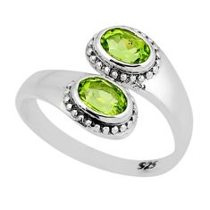 2.18cts faceted natural green peridot 925 silver adjustable ring size 10 y45936