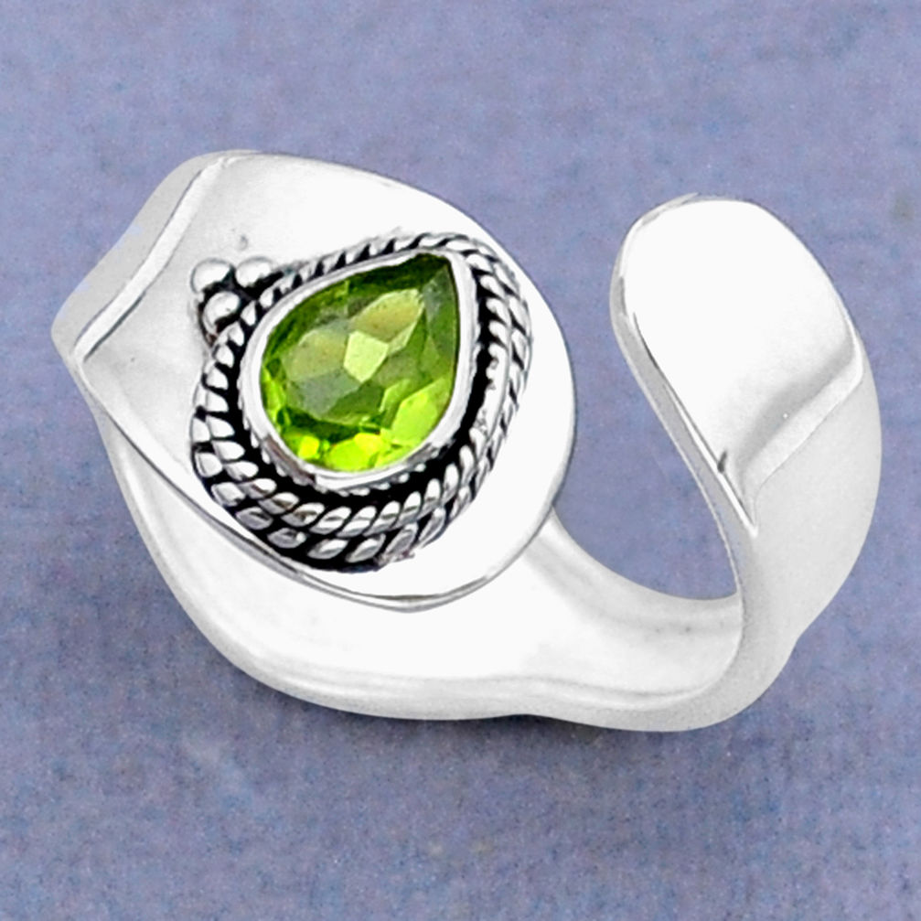 1.46cts faceted natural green peridot 925 silver adjustable ring size 6.5 y15964