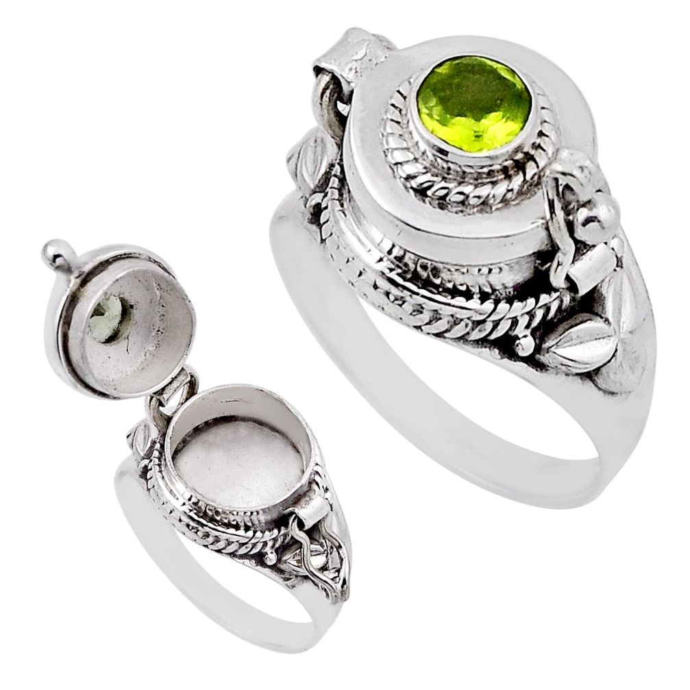 0.72cts faceted natural green peridot 925 silver poison box ring size 7 n29085