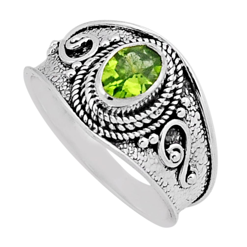 2.12cts faceted natural green peridot 925 sterling silver ring size 9.5 n39917