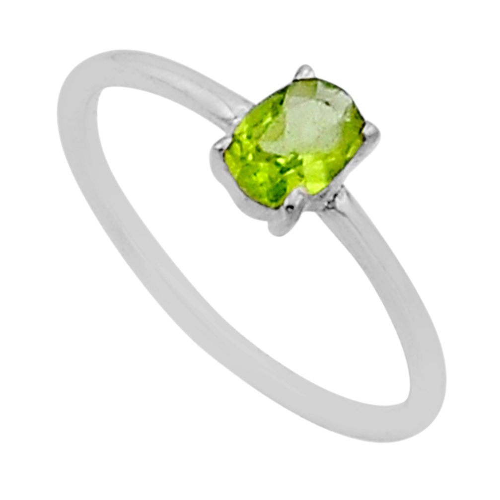 1.09cts faceted natural green peridot 925 sterling silver ring size 5.5 n53102