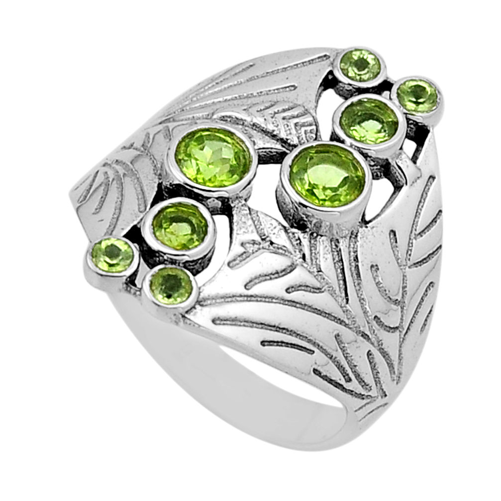 2.43cts faceted natural green peridot 925 sterling silver ring size 8 n54609