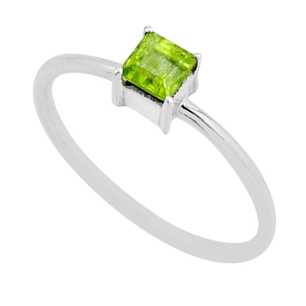0.65cts faceted natural green peridot 925 sterling silver ring size 8 y55124