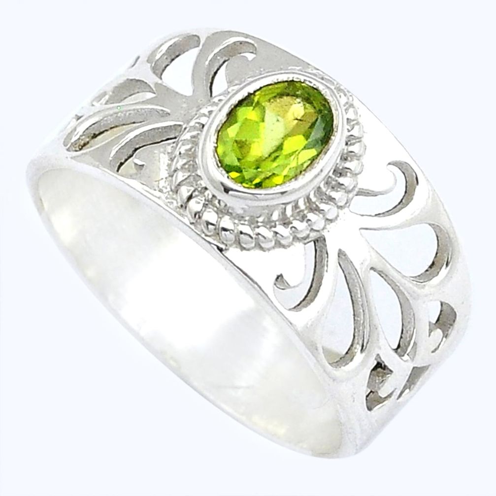 1.35cts faceted natural green peridot 925 sterling silver ring size 7.5 u56282